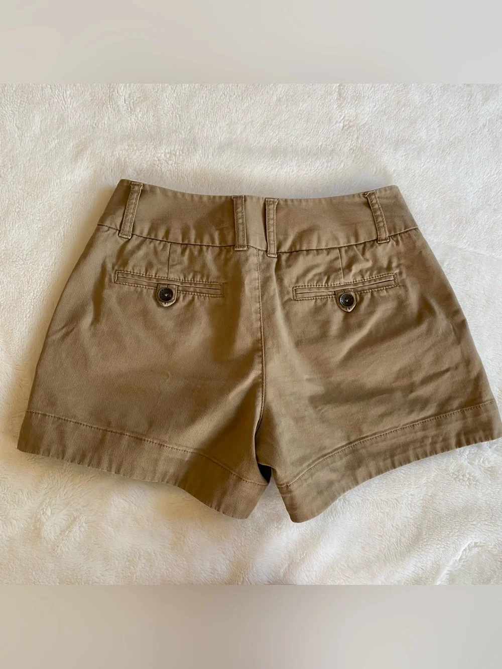 Khaki / Tan Cotton Trouser Mini Short Shorts -Mid Rise, Slant Pockets, 3” long - Picture 3 of 13